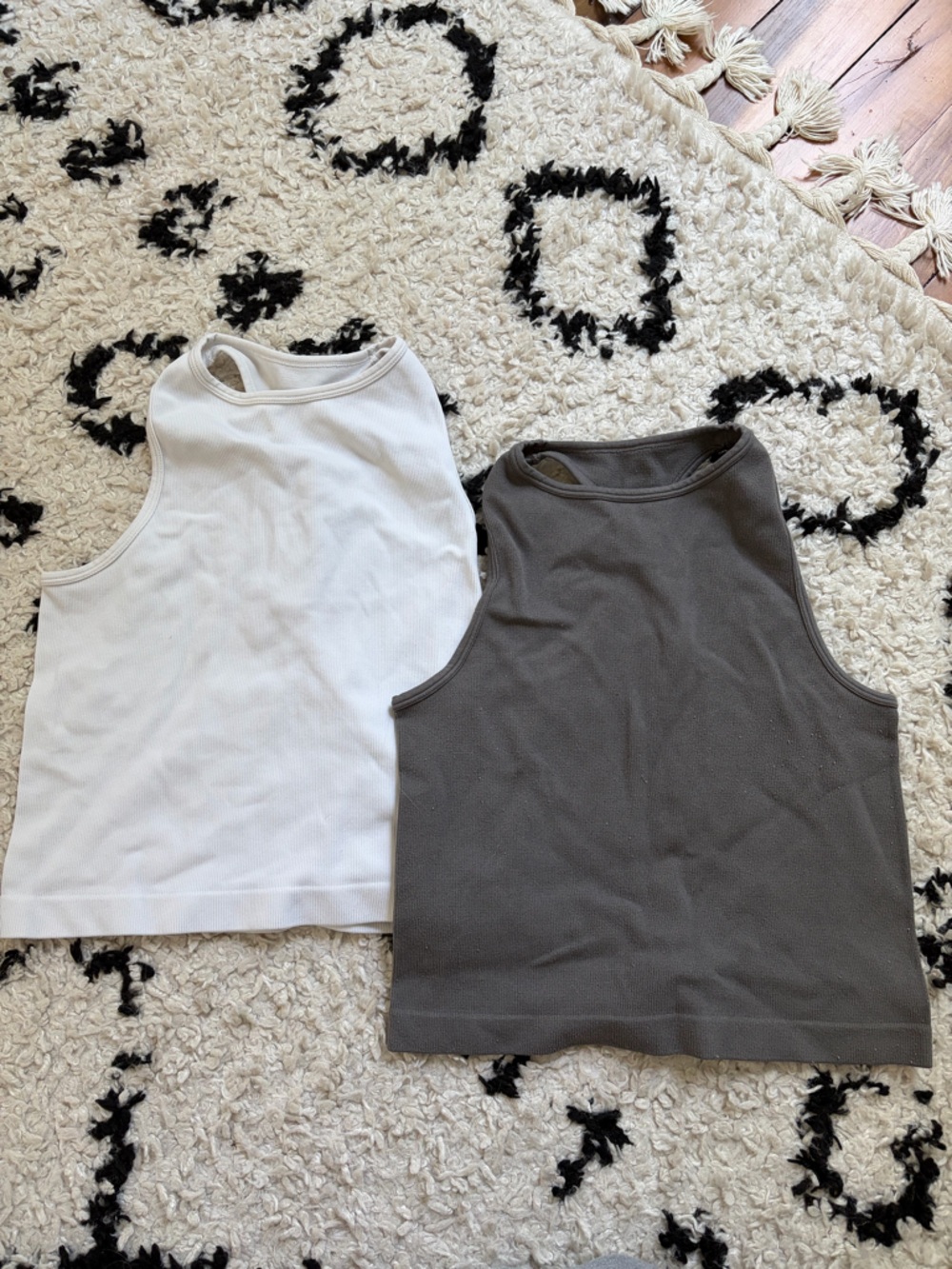 Sleeveless Ribbed Tank Tops - White & Charcoal